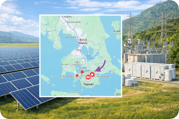 禾迅綠電在菲律賓八打雁省的 Taysan（音譯：泰桑） 60MW 發電量案場 