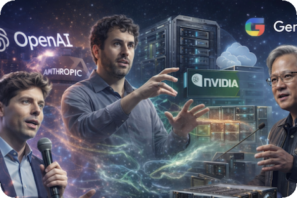 左起Open AI執行長 Sam Altman，Anthropic 執行長Dario Amodei，NVIDIA 執行長 Jensen Jen-hsun Huang 為 2026 年科技業重點人物 1Q26 興櫃訂閱：景美等 6 篇