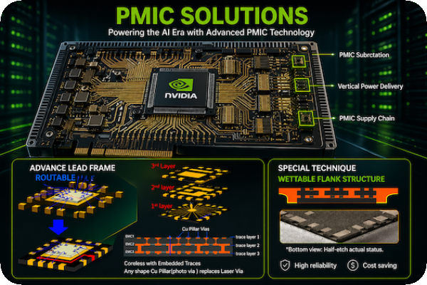 PMIC 的最後一哩路「低電壓」電力傳輸，是電源管理 IC 大廠與載板廠恆勁的成長動力 AI 中低電壓 PMIC 載板需求增，恆勁認證新客戶 Apr.2026