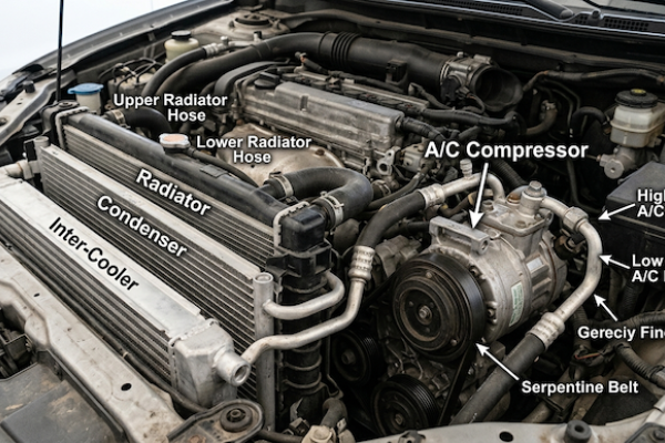引擎室附近空調壓縮機(A:C Compressor)及“水箱(Radiator):冷凝器:Inter-Cooler:冷凝器(Condenser):Inter-Cooler零組件 湧盛壓縮機 OE / AM 各有定位，深化產業鏈合作   Sep.2026
